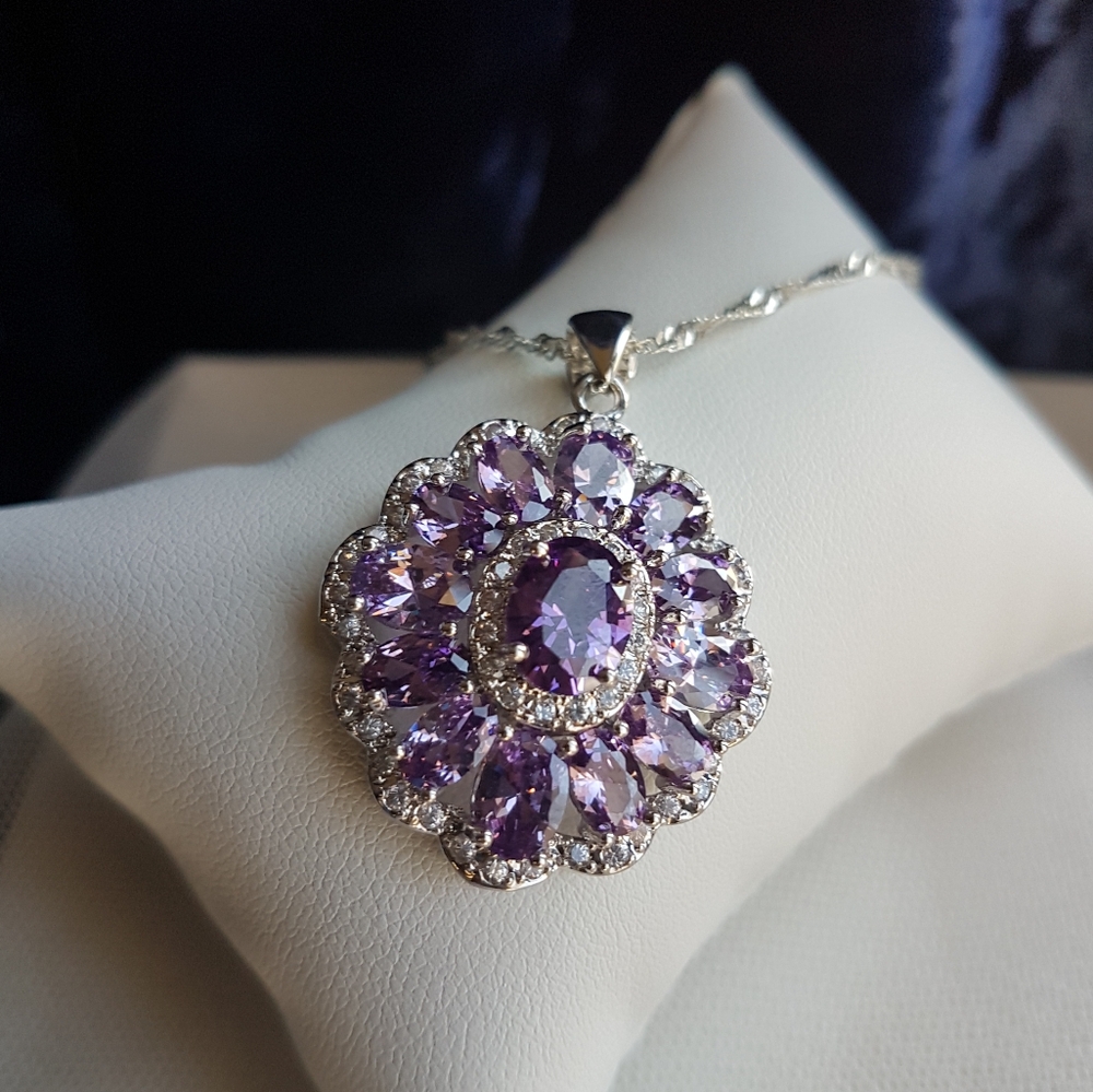 Swarovski Elements Amethyst Purple 925 Sterling Silver Statement Necklace NEW - Picture 9 of 9